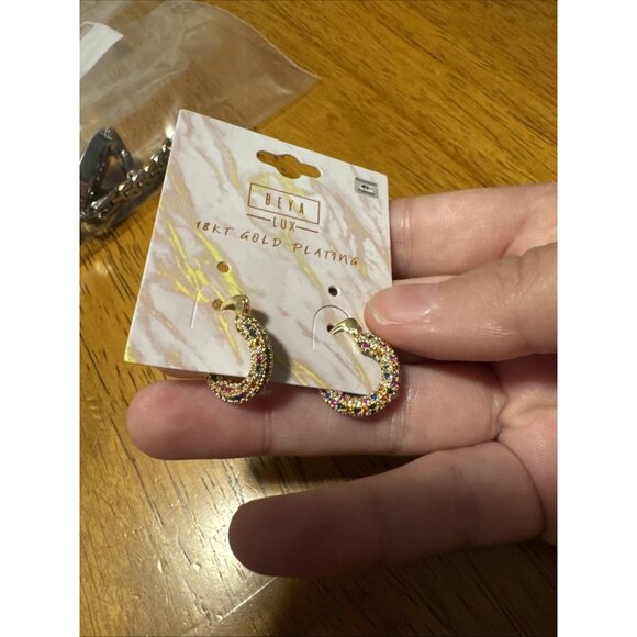 Multicolor Micro Pave 14K Gold Plated Cubic Zirconia Women Hoop Earrings - Picture 6 of 7